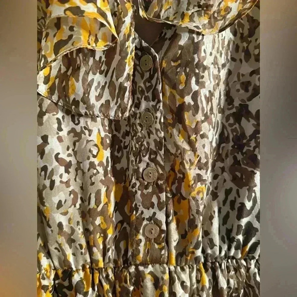 CARLOS MIELE Beige Yellow Gold Leopard Print Ruffle Detail Mini Dress Size XS - Picture 9 of 12